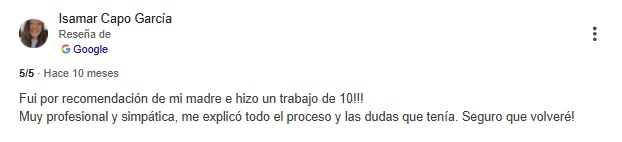 Reseña de Google de una clienta de Sadelva Valencia