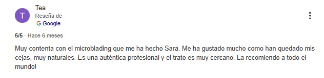 Reseña de Google de una clienta de Sadelva Valencia