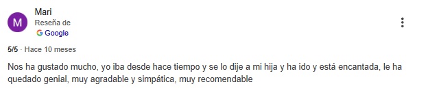 Reseña de Google de una clienta de Sadelva Valencia